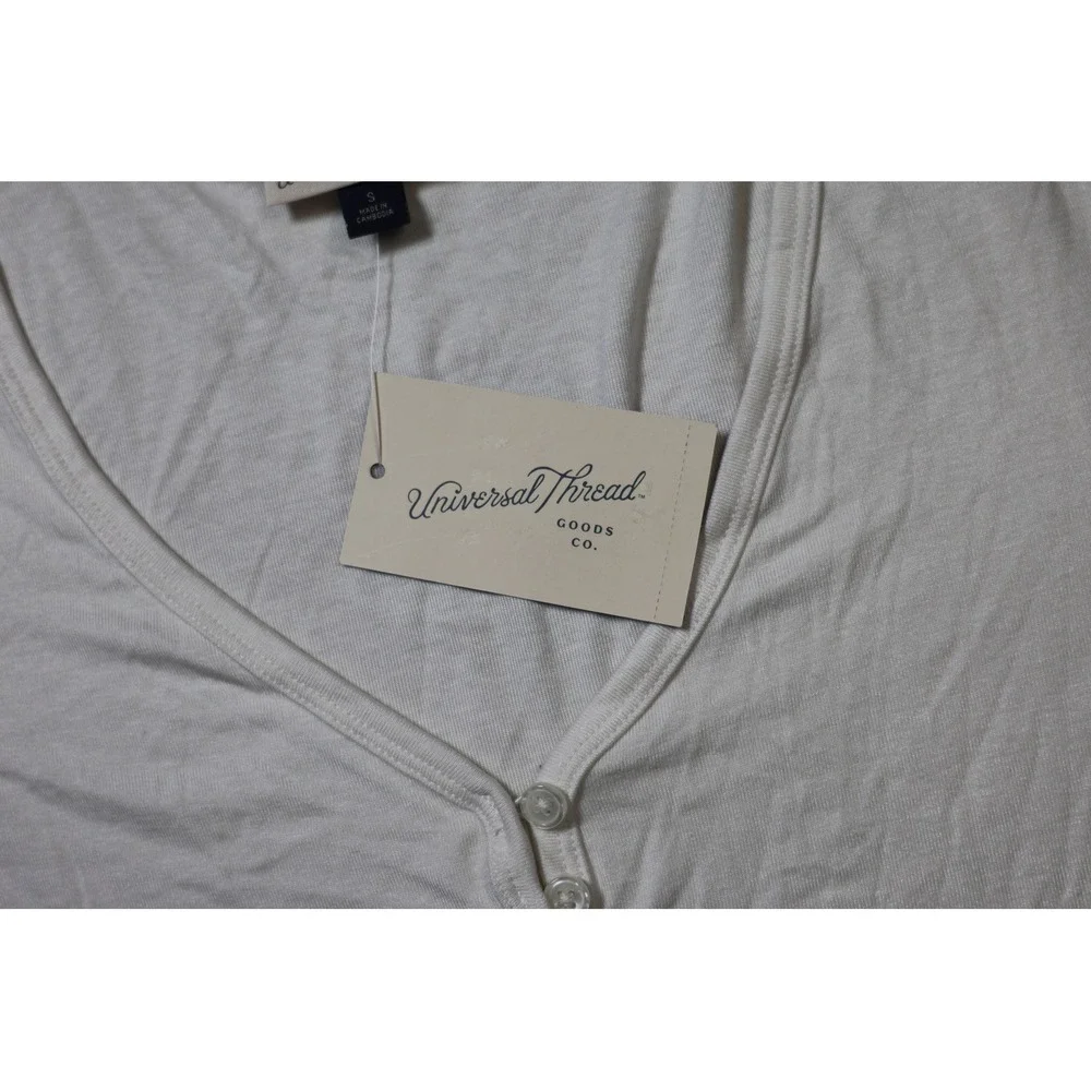 Universal Thread Womens Cream White Short Sleeve Henley V-Neck Top SS-029 S